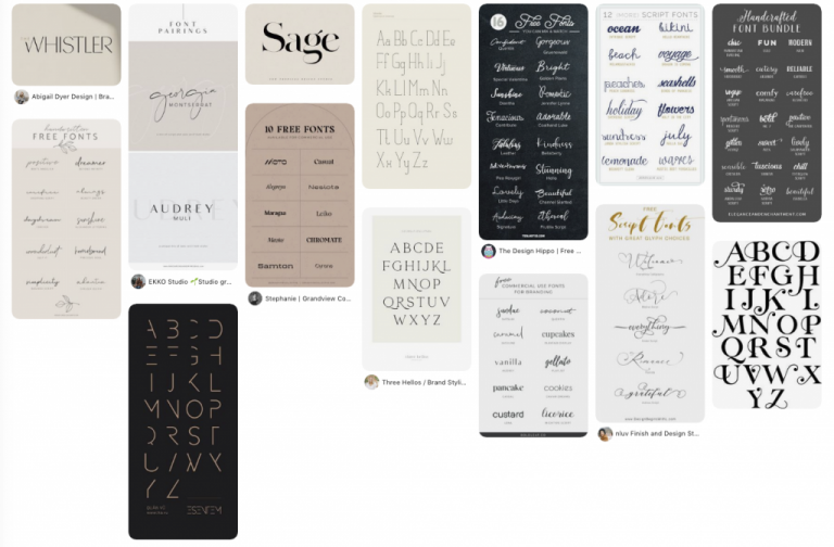 Creating a brand mood board for fonts.